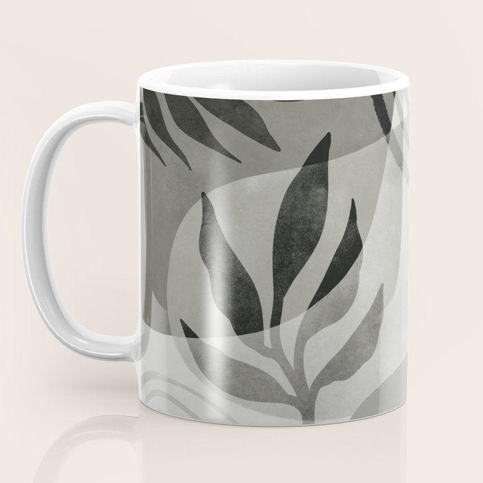 Abstract Botanical Mid Century Art Greenish Grey Coffee Mug Gallery Image 3