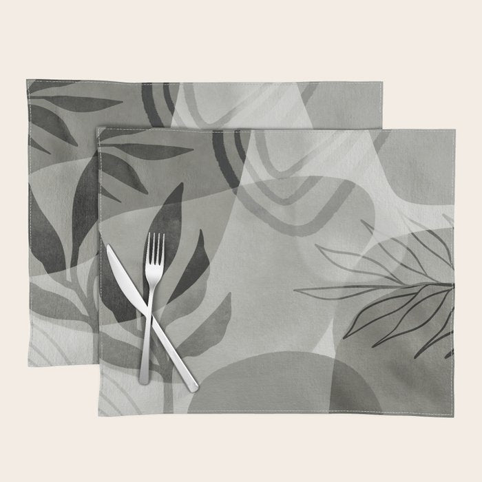 Abstract Botanical Mid Century Art Greenish Grey Placemat Gallery Image 1