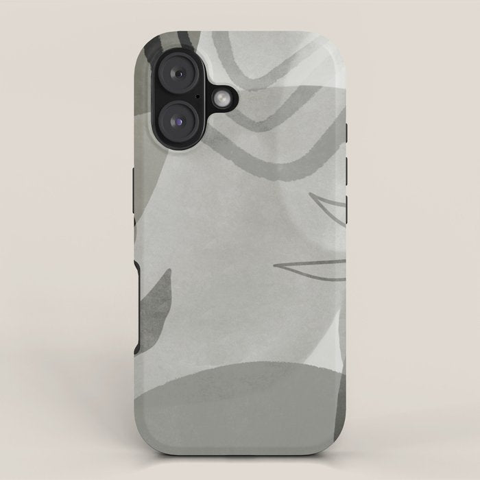 Abstract Botanical Mid Century Art Greenish Grey iPhone Case Gallery Image 1