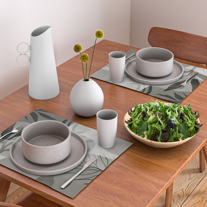 Abstract Botanical Mid Century Art Greenish Grey Placemat Gallery Image 2