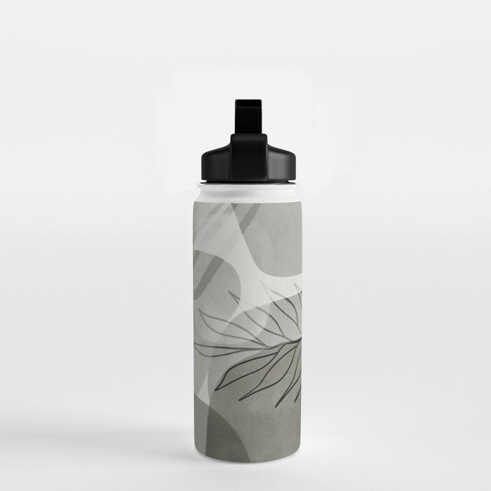 Abstract Botanical Mid Century Art Greenish Grey Water Bottle Gallery Image 2