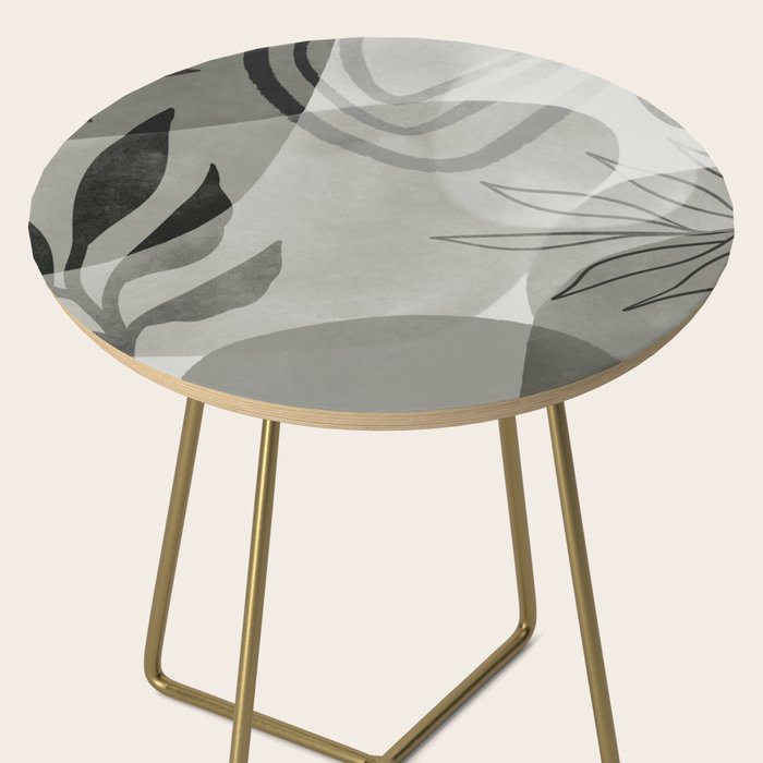 Abstract Botanical Mid Century Art Greenish Grey Side Table Gallery Image 2