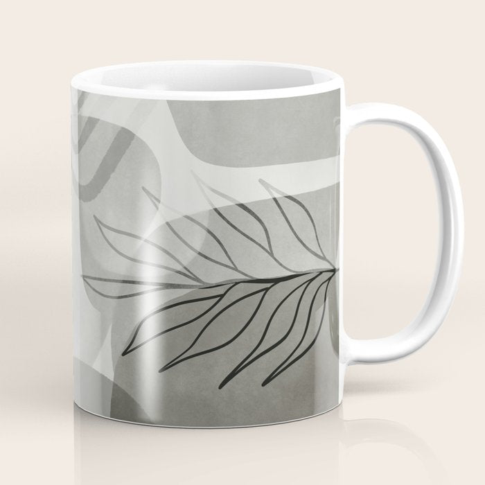 Abstract Botanical Mid Century Art Greenish Grey Coffee Mug Gallery Image 1