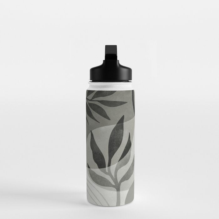 Abstract Botanical Mid Century Art Greenish Grey Water Bottle Gallery Image 3