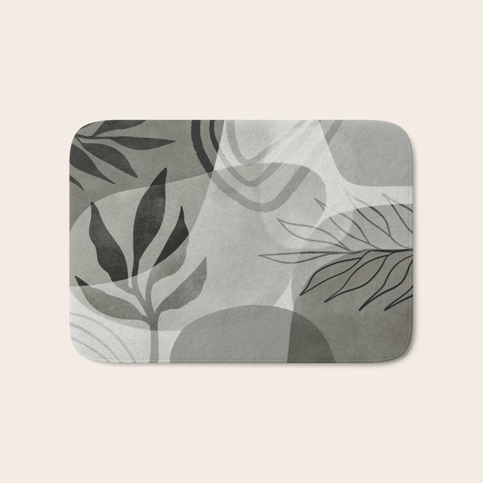 Abstract Botanical Mid Century Art Greenish Grey Bath Mat Gallery Image 1