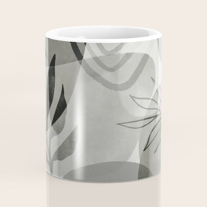 Abstract Botanical Mid Century Art Greenish Grey Coffee Mug Gallery Image 4