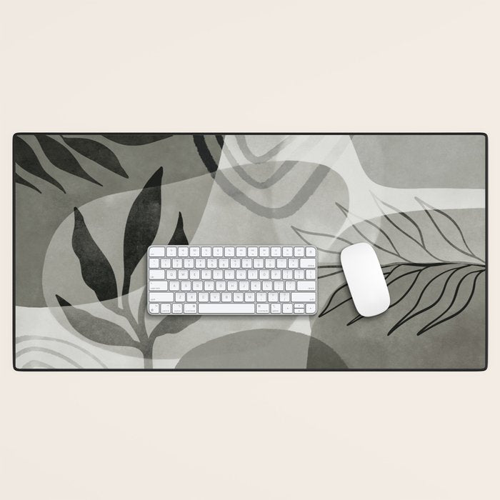 Abstract Botanical Mid Century Art Greenish Grey Desk Mat Gallery Image 1