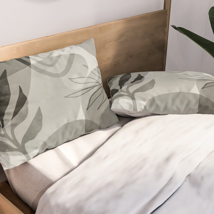 Abstract Botanical Mid Century Art Greenish Grey Pillow Sham Gallery Image 2