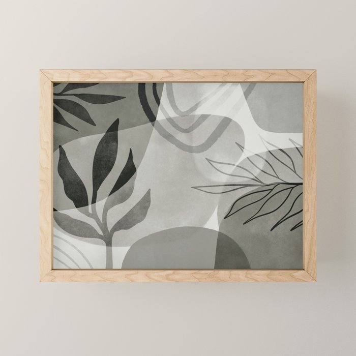 Abstract Botanical Mid Century Art Greenish Grey Mini Art Print Gallery Image 1