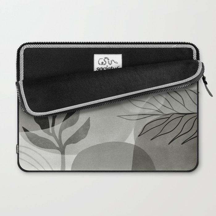 Abstract Botanical Mid Century Art Greenish Grey Laptop Sleeve Gallery Image 2