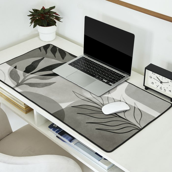 Abstract Botanical Mid Century Art Greenish Grey Desk Mat Gallery Image 2