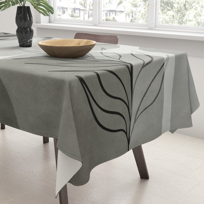 Abstract Botanical Mid Century Art Greenish Grey Tablecloth Gallery Image 3