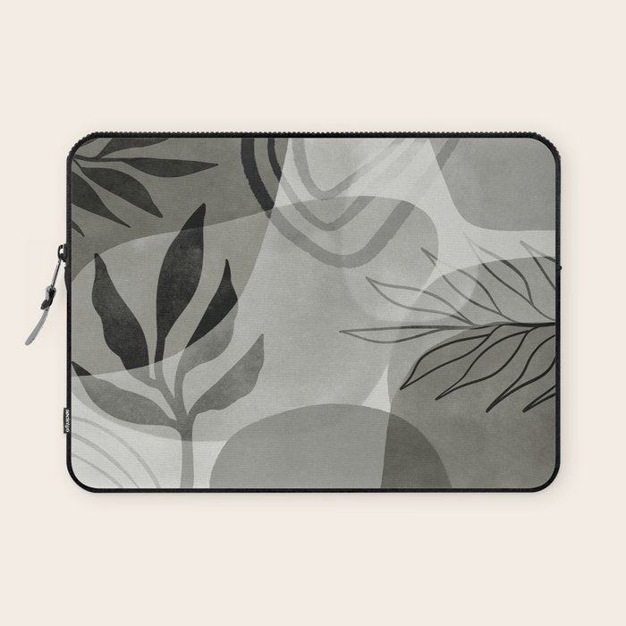 Abstract Botanical Mid Century Art Greenish Grey Laptop Sleeve Gallery Image 1