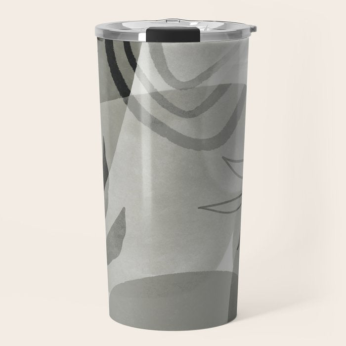Abstract Botanical Mid Century Art Greenish Grey Travel Mug Gallery Image 1
