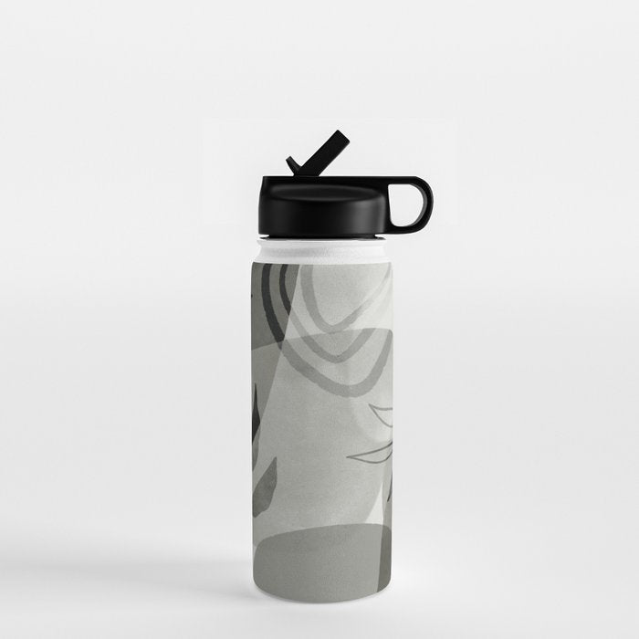 Abstract Botanical Mid Century Art Greenish Grey Water Bottle Gallery Image 1
