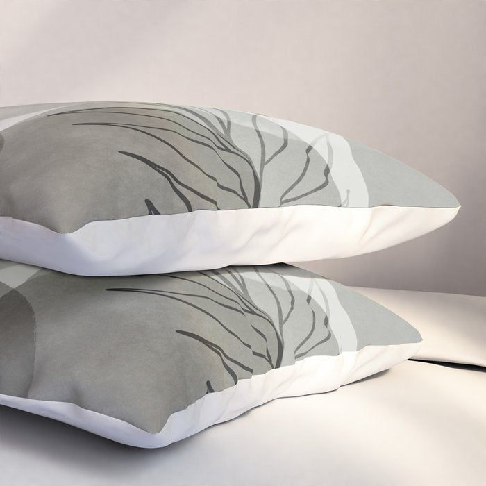 Abstract Botanical Mid Century Art Greenish Grey Pillow Sham Gallery Image 3