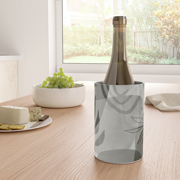 Abstract Botanical Mid Century Art Greenish Grey Wine Chiller Gallery Image 4