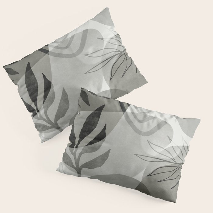 Abstract Botanical Mid Century Art Greenish Grey Pillow Sham Gallery Image 1