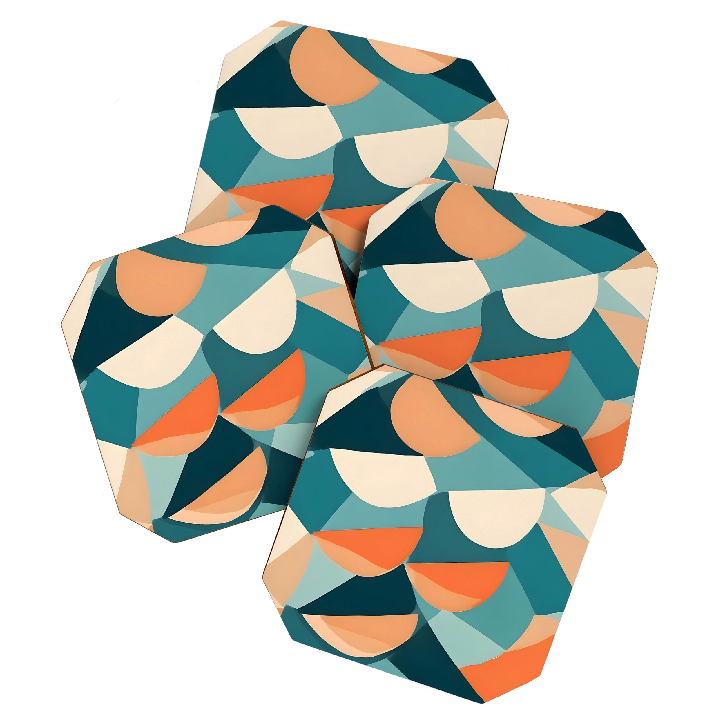 1/4 Cut, Abstract Fresh Fruits Citrus, Orange Lemon Illustration Scandinavian, Pastel Geometric Shapes eclectic Contemporary Modern Boho Coaster Gallery Image 1