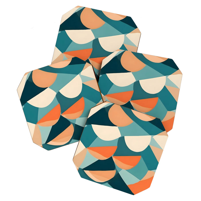 1/4 Cut, Abstract Fresh Fruits Citrus, Orange Lemon Illustration Scandinavian, Pastel Geometric Shapes eclectic Contemporary Modern Boho Coaster Gallery Image 1