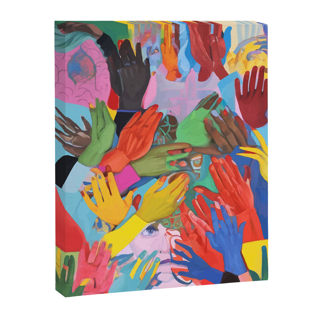 A Hand Is All We Need, Abstract Human Face Community, Humanity People Colorful Concept Positivity Canvas Print Gallery Image 6