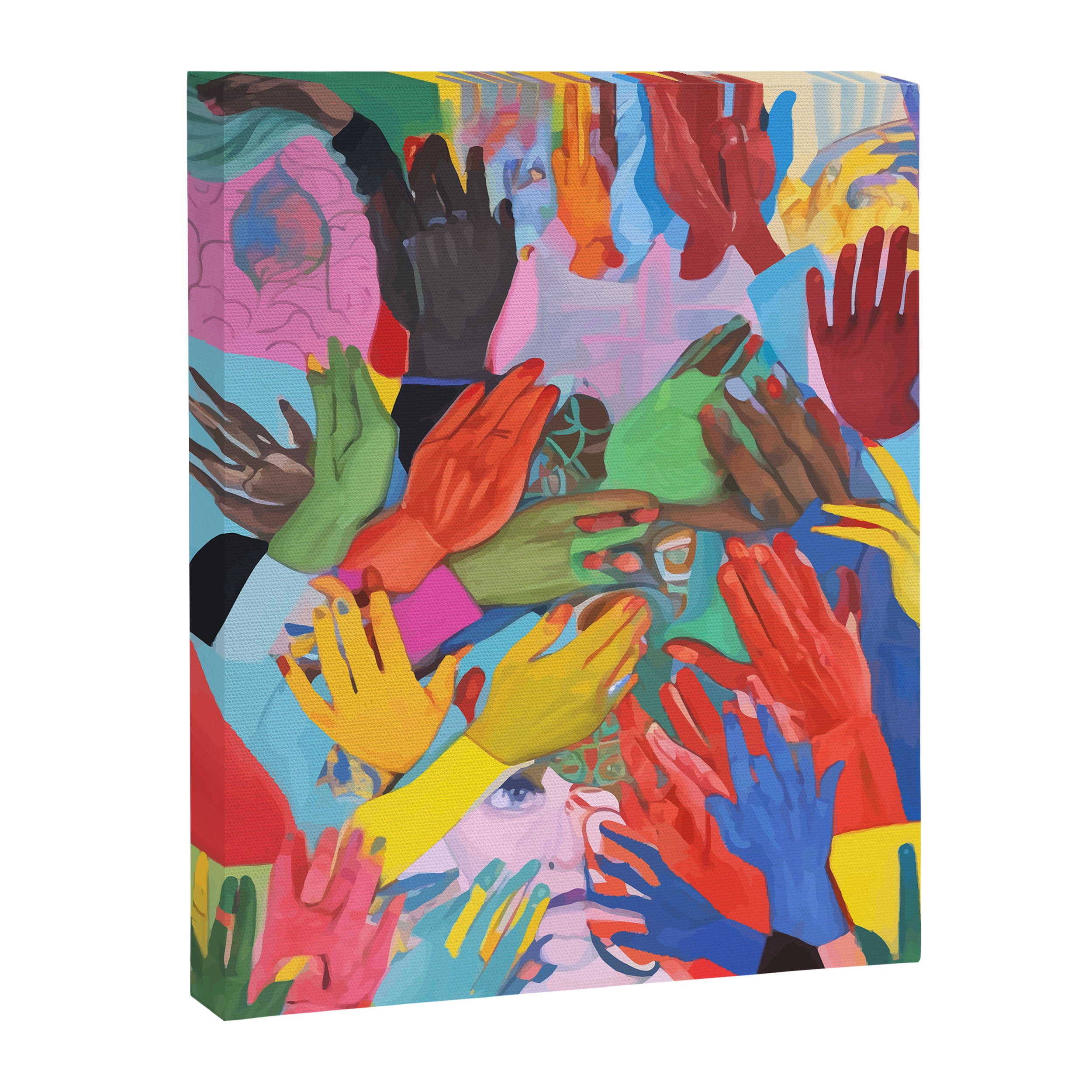 A Hand Is All We Need, Abstract Human Face Community, Humanity People Colorful Concept Positivity Canvas Print Gallery Image 6