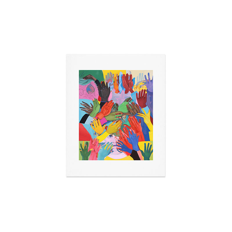 A Hand Is All We Need, Abstract Human Face Community, Humanity People Colorful Concept Positivity Art Print Gallery Image 1