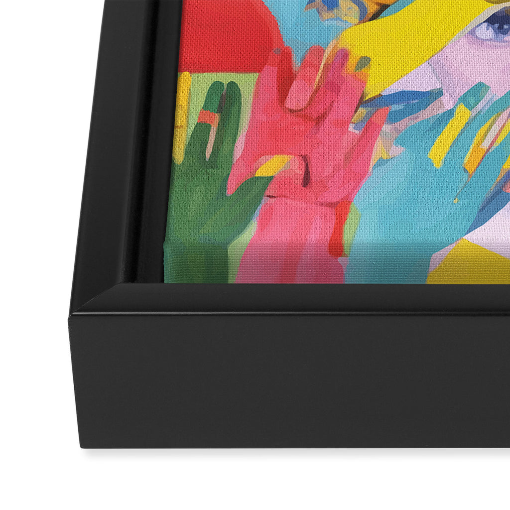 A Hand Is All We Need, Abstract Human Face Community, Humanity People Colorful Concept Positivity Framed Canvas Print Gallery Image 3