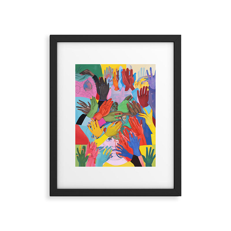 A Hand Is All We Need, Abstract Human Face Community, Humanity People Colorful Concept Positivity Framed Art Print Gallery Image 5