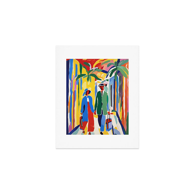 A Witness To Your Life's Journey, Tropical Travel Couple People Summer, Colorful Eclectic Bohemian Contemporary Painting Palm Trees Art Print Gallery Image 1