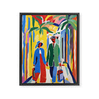 A Witness To Your Life's Journey, Tropical Travel Couple People Summer, Colorful Eclectic Bohemian Contemporary Painting Palm Trees Framed Canvas Print Gallery Image 6