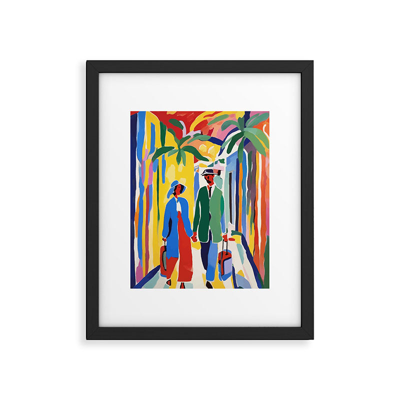 A Witness To Your Life's Journey, Tropical Travel Couple People Summer, Colorful Eclectic Bohemian Contemporary Painting Palm Trees Framed Art Print Gallery Image 5
