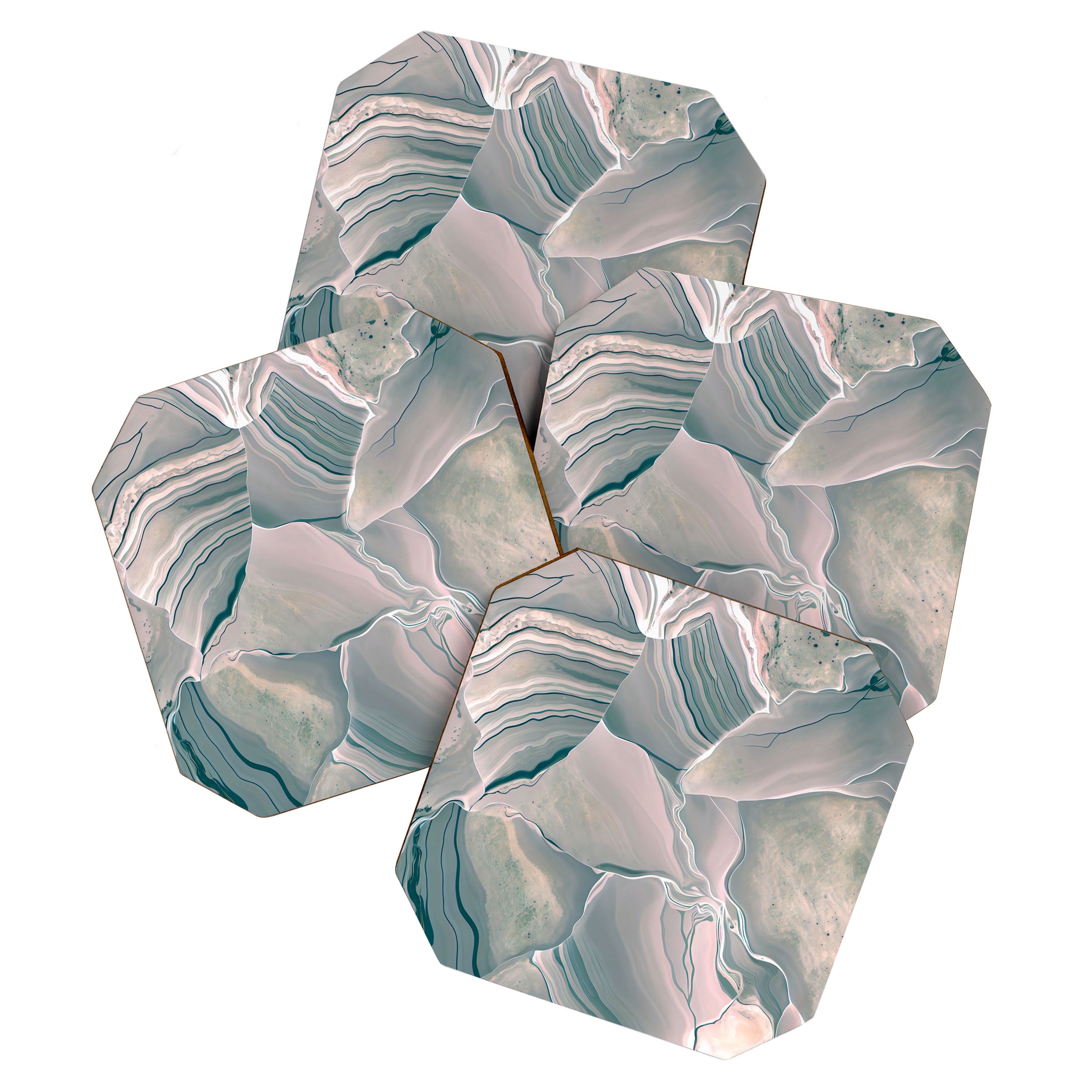 Agate Glow, Abstract Nature Rocks Photography, Texture Graphic Subdued, Grey Pink Geometric Pattern, Eclectic Contemporary Modern Boho Coaster Gallery Image 1