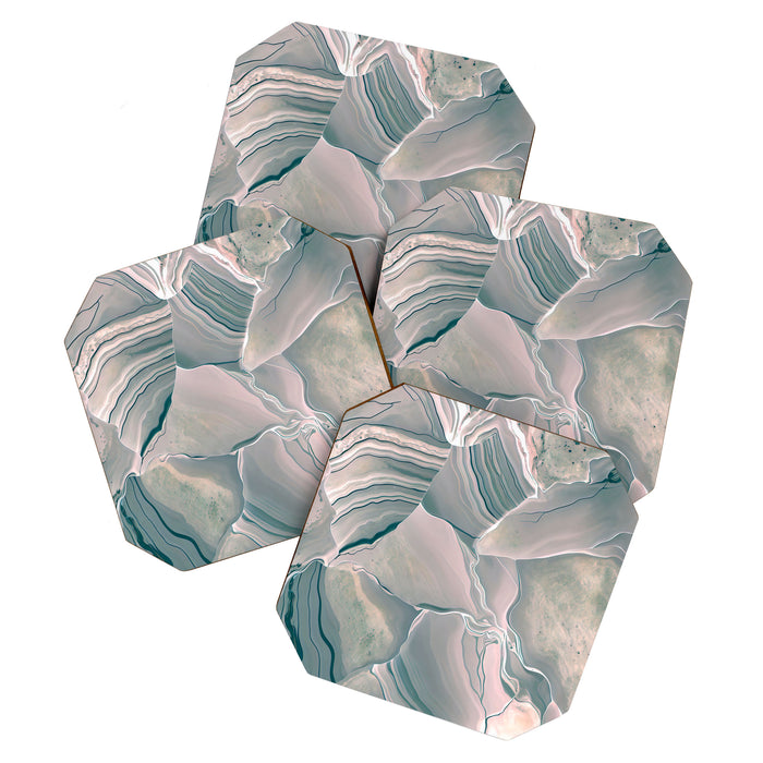 Agate Glow, Abstract Nature Rocks Photography, Texture Graphic Subdued, Grey Pink Geometric Pattern, Eclectic Contemporary Modern Boho Coaster Gallery Image 1