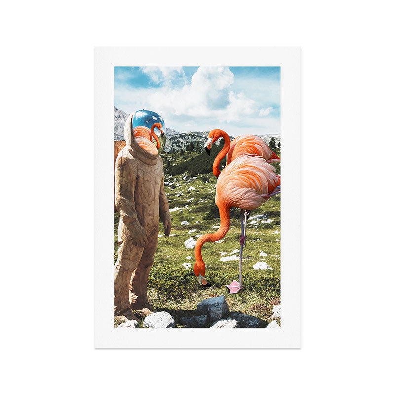 Alternate Reality, Surrealism Digital Photography, Space Flamingo Astronaut Collage Art Print Gallery Image 1
