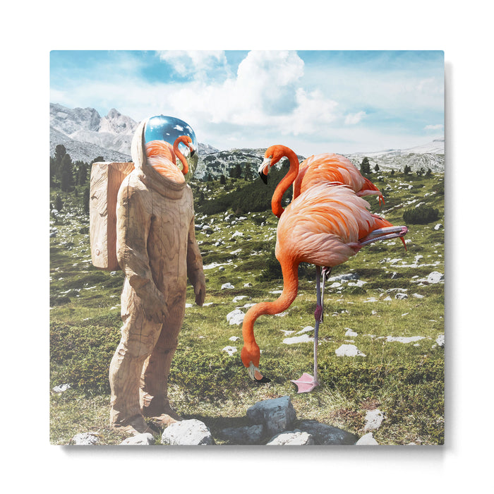 Alternate Reality, Surrealism Digital Photography, Space Flamingo Astronaut Collage Metal Print Gallery Image 1