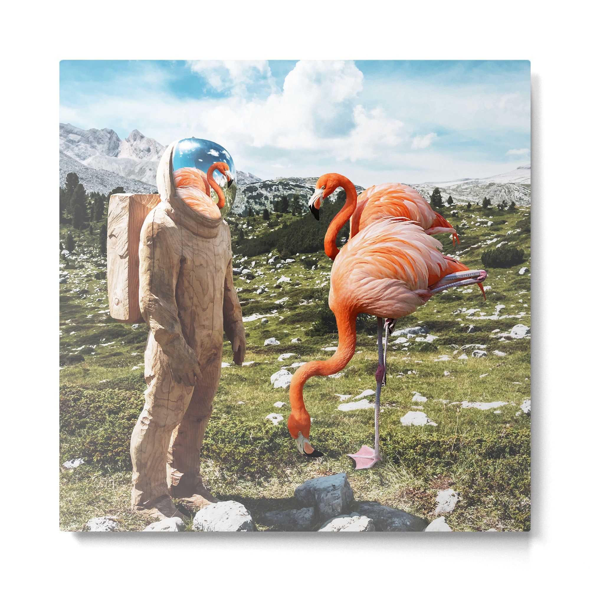 Alternate Reality, Surrealism Digital Photography, Space Flamingo Astronaut Collage Metal Print Gallery Image 2