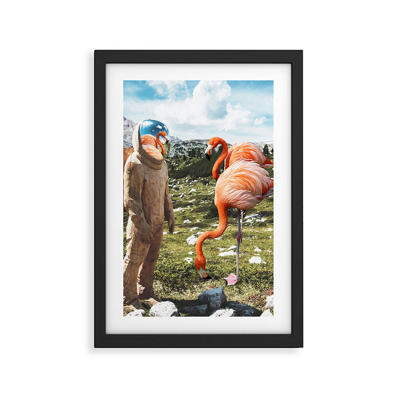 Alternate Reality, Surrealism Digital Photography, Space Flamingo Astronaut Collage Framed Art Print Gallery Image 3