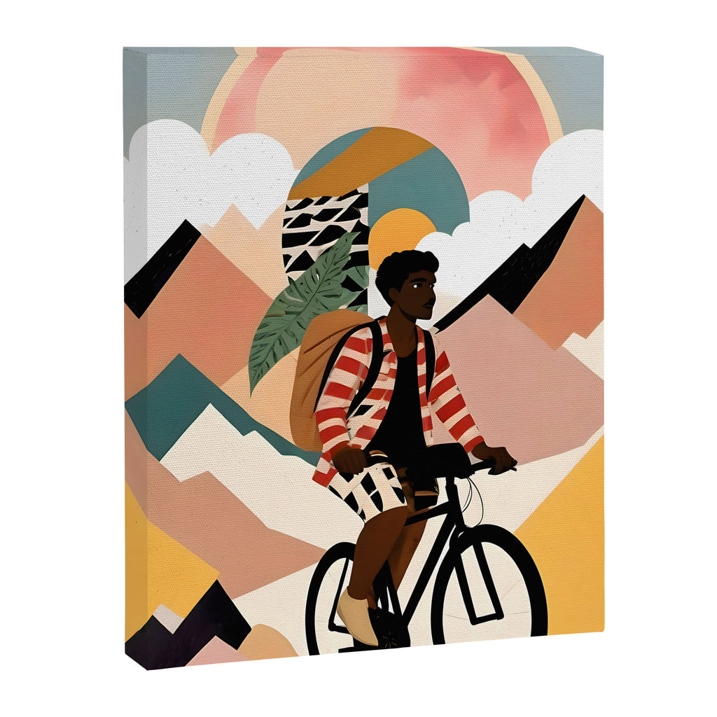 Always a Traveler, Travel Adventure Collage Nomad Lifestyle, Never Settle Explore Digital Black Man Cycling, Mountains Nature Landscape Eclectic Bohemian Contemporary Graphic  Canvas Print Gallery Image 6