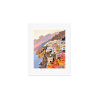 Amalfi Coast, Painting Nature Landscape Travel, Summer Romantic Scenic Pastel Colorful Places, Exotic Europe Mountains Hills Valley Beach Ocean Illustration Art Print Gallery Image 1