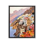 Amalfi Coast, Painting Nature Landscape Travel, Summer Romantic Scenic Pastel Colorful Places, Exotic Europe Mountains Hills Valley Beach Ocean Illustration Framed Canvas Print Gallery Image 6