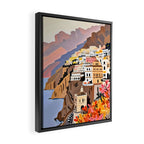 Amalfi Coast, Painting Nature Landscape Travel, Summer Romantic Scenic Pastel Colorful Places, Exotic Europe Mountains Hills Valley Beach Ocean Illustration Framed Canvas Print Gallery Image 2