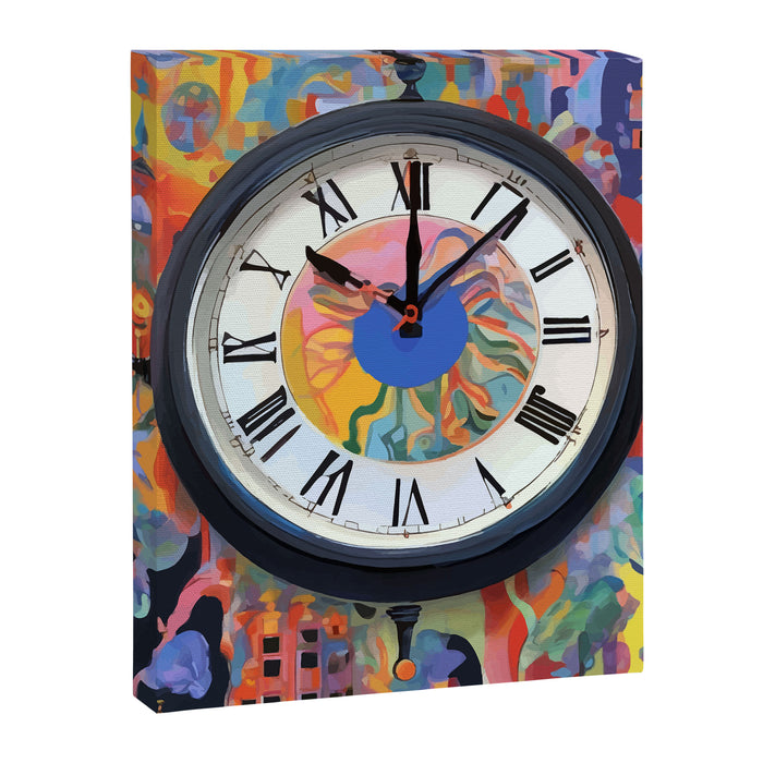 Anxiety, Mental Wellness Awareness Time, Peace of Mind Wall Clock Tower, Eclectic Roman Bohemian Colorful Painting Canvas Print Gallery Image 1