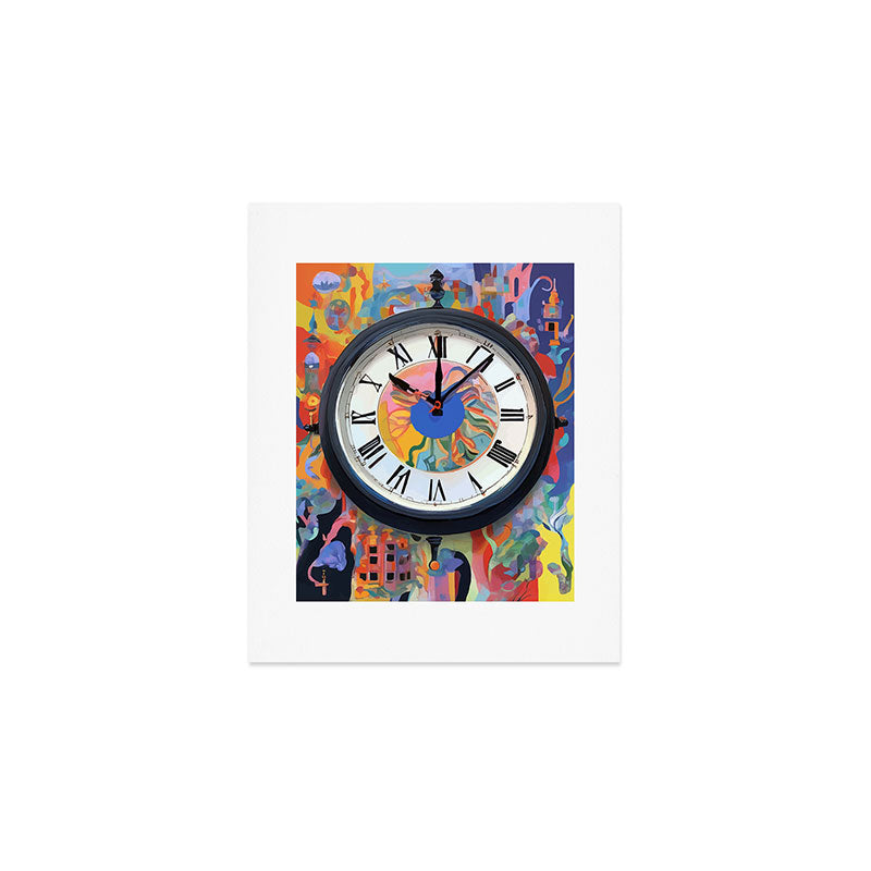 Anxiety, Mental Wellness Awareness Time, Peace of Mind Wall Clock Tower, Eclectic Roman Bohemian Colorful Painting Art Print Gallery Image 1