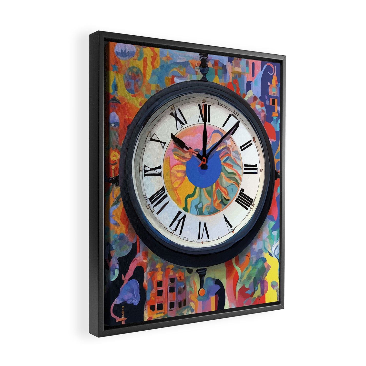 Anxiety, Mental Wellness Awareness Time, Peace of Mind Wall Clock Tower, Eclectic Roman Bohemian Colorful Painting Framed Canvas Print Gallery Image 2