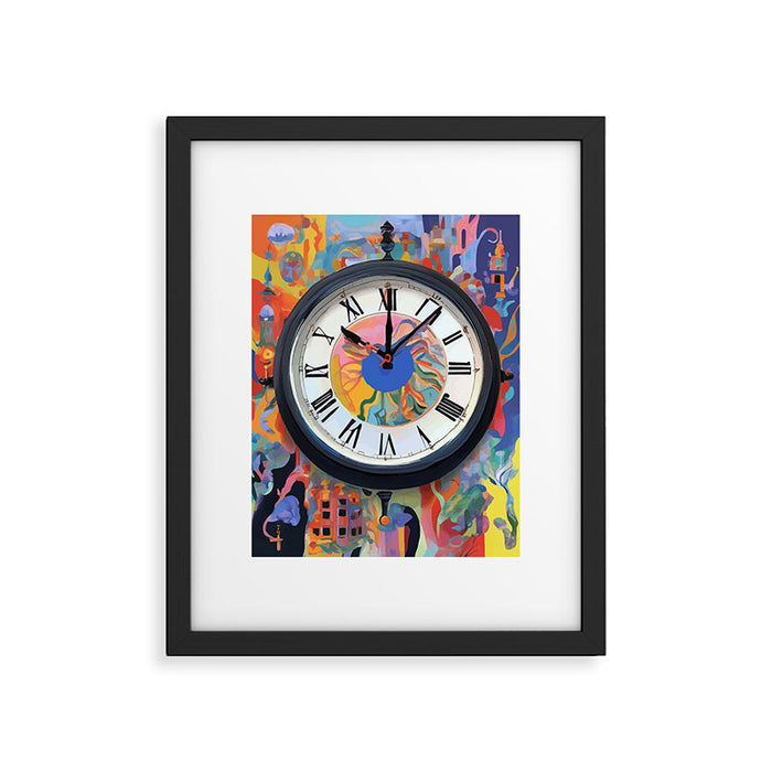 Anxiety, Mental Wellness Awareness Time, Peace of Mind Wall Clock Tower, Eclectic Roman Bohemian Colorful Painting Framed Art Print Gallery Image 1