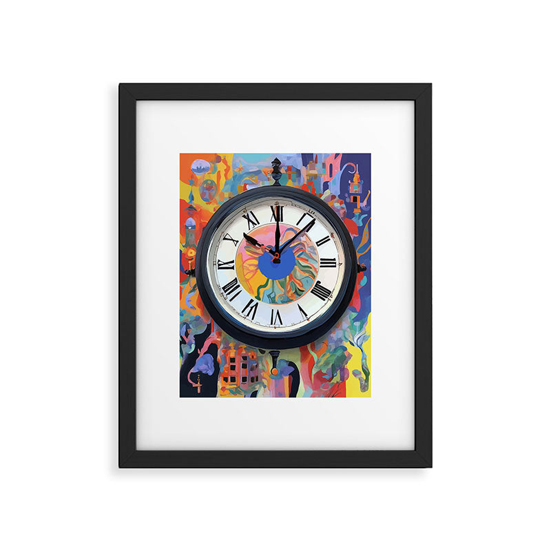 Anxiety, Mental Wellness Awareness Time, Peace of Mind Wall Clock Tower, Eclectic Roman Bohemian Colorful Painting Framed Art Print Gallery Image 5