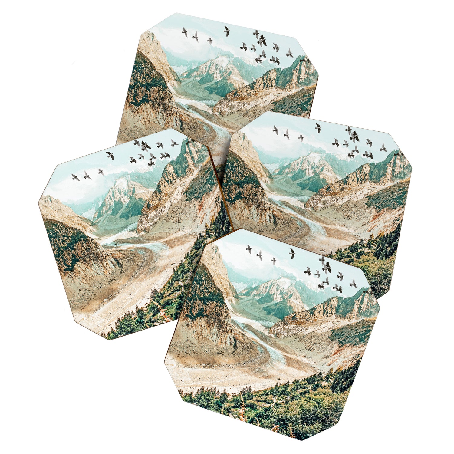 Apricity, Scenic Neutral Pastel Nature Travel Photography, Mountains Exotic Birds Landscape Path Coaster Gallery Image 1