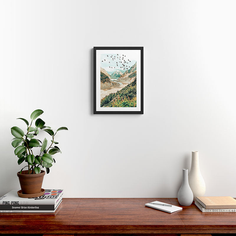 Apricity, Scenic Neutral Pastel Nature Travel Photography, Mountains Exotic Birds Landscape Path Framed Art Print Gallery Image 2