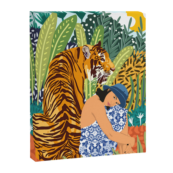Awaken The Tiger Within Illustration, Wildlife Nature Wall Decor, Jungle Human Nature Connection Canvas Print Gallery Image 1